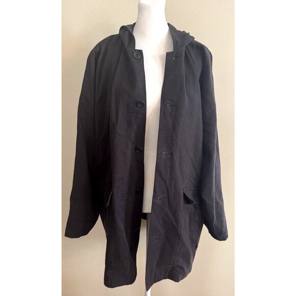 ESKANDAR Cotton/Wool Oversized Hooded Button Up Jacket Black Size 0 - Picture 4 of 5